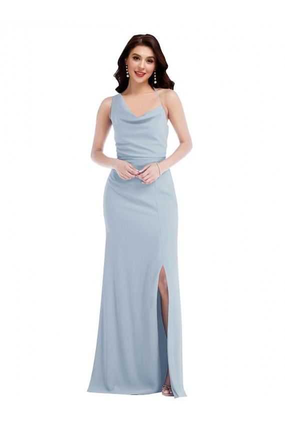 Online Azul cielo claro Trompeta Un Hombre Crepé Elástico Largo Vestidos de dama de honor / Vestidos de fiesta