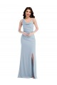 Online Azul cielo claro Trompeta Un Hombre Crepé Elástico Largo Vestidos de dama de honor / Vestidos de fiesta