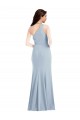 Online Azul cielo claro Trompeta Un Hombre Crepé Elástico Largo Vestidos de dama de honor / Vestidos de fiesta