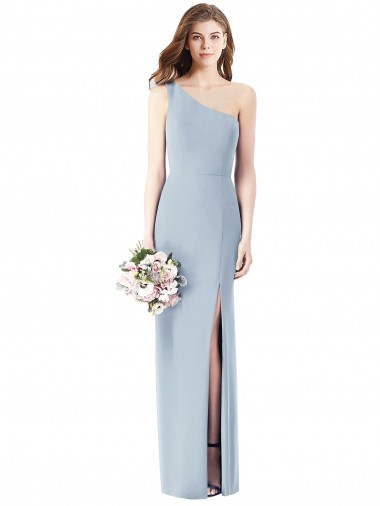 Online Azul cielo claro Trompeta Un Hombre Crepé Elástico Largo Vestidos de dama de honor / Vestidos de fiesta