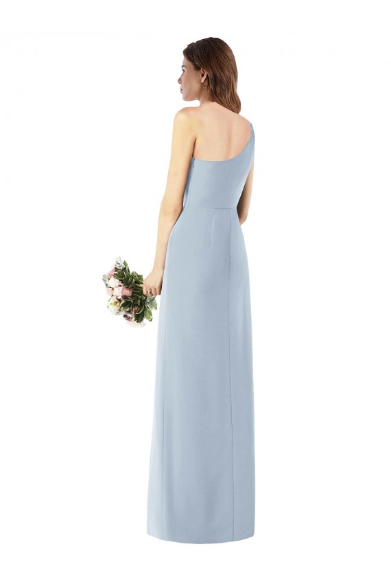 Online Azul cielo claro Trompeta Un Hombre Crepé Elástico Largo Vestidos de dama de honor / Vestidos de fiesta