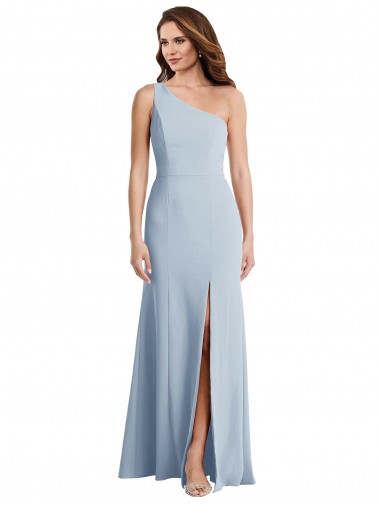 Online Azul cielo claro Trompeta Un Hombre Crepé Elástico Largo Formales Vestidos de dama de honor / Vestidos de fiesta