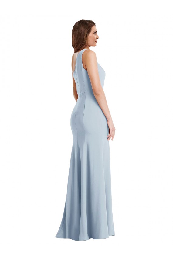 Online Azul cielo claro Trompeta Un Hombre Crepé Elástico Largo Formales Vestidos de dama de honor / Vestidos de fiesta