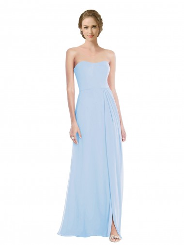 Online Azul cielo claro línea A Cuello de Corazón Gasa Largo Vestidos de dama de honor
