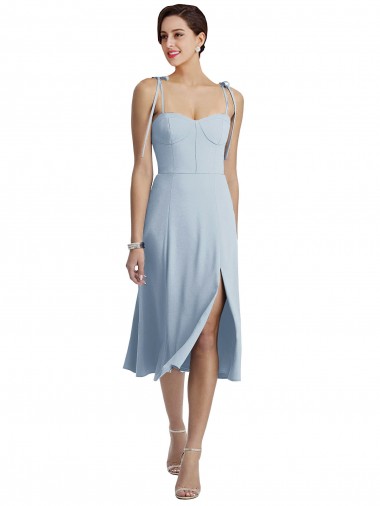 Online Azul cielo claro línea A Cuello de Corazón Midi Crepé Elástico Corto Vestidos de dama de honor / Vestidos de fiesta / Vestidos de cóctel