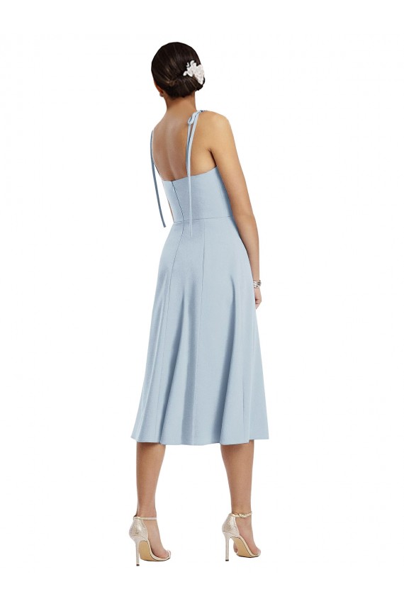 Online Azul cielo claro línea A Cuello de Corazón Midi Crepé Elástico Corto Vestidos de dama de honor / Vestidos de fiesta / Vestidos de cóctel