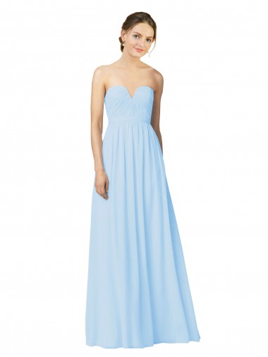 Online Azul cielo claro línea A Cuello de Corazón Sin tirantes Gasa Largo Vestidos de dama de honor
