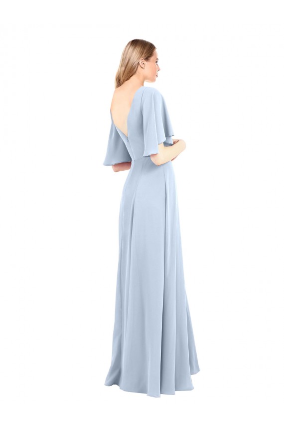 Online Azul cielo claro línea A Cuello en V Gasa Largo Vestidos de dama de honor