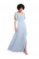 Online Azul cielo claro línea A Cuello en V Gasa Largo Vestidos de dama de honor