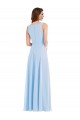 Online Azul cielo claro línea A Cuello en V Gasa Largo Vestidos de dama de honor