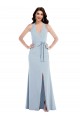 Online Azul cielo claro línea A Halter Cuello en V Crepé Elástico Largo Formales Vestidos de dama de honor / Vestidos de fiesta
