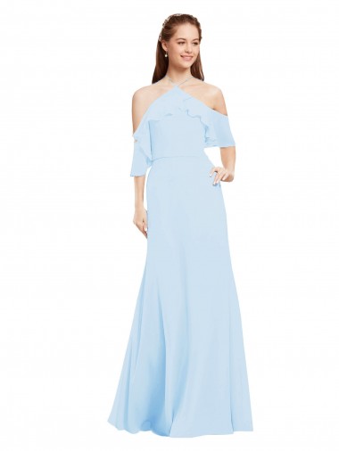 Online Azul cielo claro línea A Halter Gasa Largo Vestidos de dama de honor