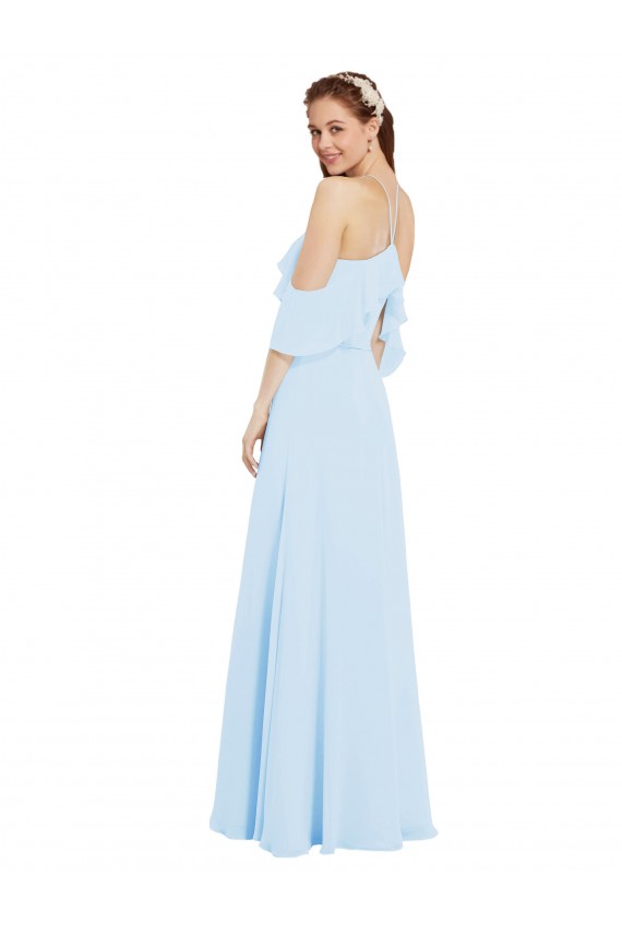 Online Azul cielo claro línea A Halter Gasa Largo Vestidos de dama de honor