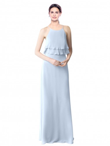 Online Azul cielo claro línea A Halter Gasa Largo Vestidos de dama de honor