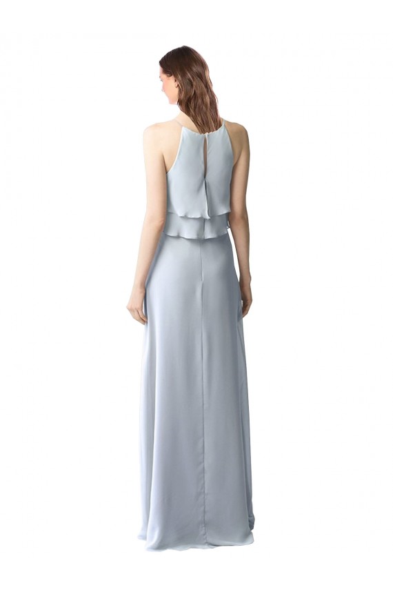 Online Azul cielo claro línea A Halter Gasa Largo Vestidos de dama de honor