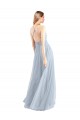 Online Azul cielo claro línea A Halter Tul Largo Vestidos de dama de honor