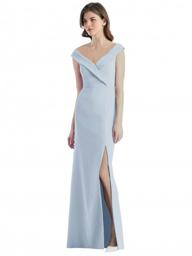 Online Azul cielo claro línea A Hombros Descubiertos Cuello en V Crepé Elástico Largo Vestidos de dama de honor