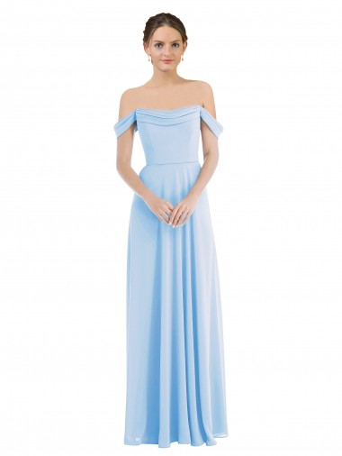 Online Azul cielo claro línea A Hombros Descubiertos Gasa Largo Formales Vestidos de dama de honor / Vestidos de noche