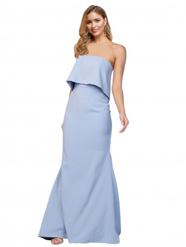 Online Azul cielo claro línea A Sin tirantes Crepé Elástico Largo Formales Vestidos de dama de honor / Vestidos de fiesta