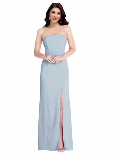 Online Azul cielo claro línea A Sin tirantes Crepé Elástico Largo Formales Vestidos de dama de honor / Vestidos de fiesta