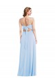 Online Azul cielo claro línea A Tirantes espagueti Cuello en V Gasa Largo Formales Vestidos de dama de honor / Vestidos de noche