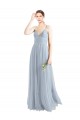 Online Azul cielo claro línea A Tirantes espagueti Cuello en V Tul Largo Vestidos de dama de honor