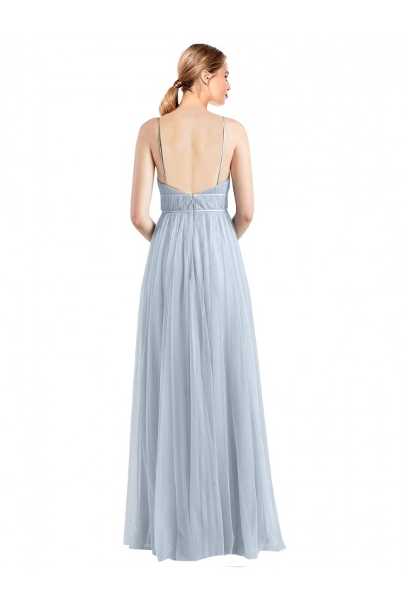 Online Azul cielo claro línea A Tirantes espagueti Cuello en V Tul Largo Vestidos de dama de honor