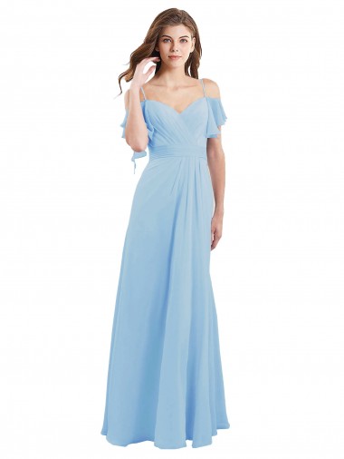 Online Azul cielo claro línea A Tirantes espagueti Gasa Largo Vestidos de dama de honor