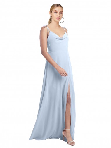 Online Azul cielo claro línea A Tirantes espagueti Gasa Largo Vestidos de dama de honor