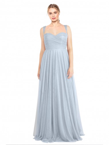 Online Azul cielo claro línea A Tirantes espagueti Tul Largo Vestidos de dama de honor