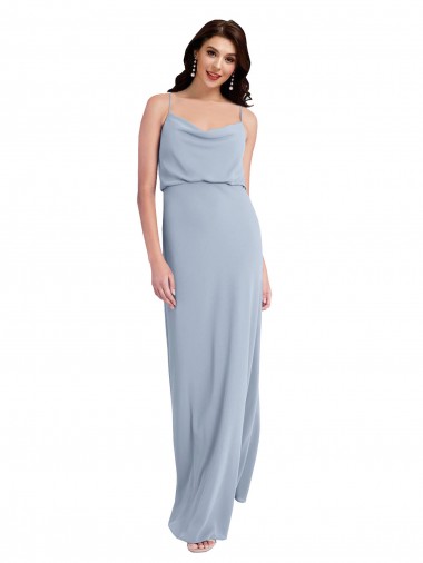Online Azul humo Cubierta Tirantes espagueti Crepé Elástico Largo Formales Vestidos de dama de honor / Vestidos de fiesta