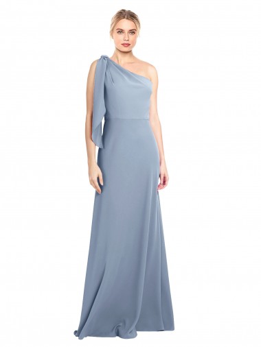 Online Azul humo Cubierta Un Hombre Crepé Elástico Largo Formales Vestidos de dama de honor / Vestidos de fiesta