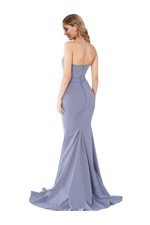 Online Azul humo Sirena Cuello de Corazón Sin tirantes Crepé Elástico Largo Formales Vestidos de dama de honor / Vestidos de fiesta