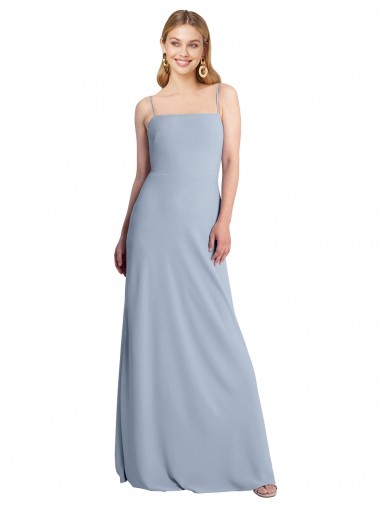 Online Azul humo línea A Cuadrado Crepé Elástico Largo Vestidos de dama de honor / Vestidos de fiesta