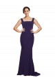 Online Azul marina oscuro Cubierta Cuadrado Barrer tren Crepé Elástico Largo Vestidos de dama de honor / Vestidos de fiesta