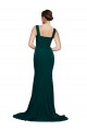 Online Verde Midnight Cubierta Cuadrado Barrer tren Crepé Elástico Largo Vestidos de dama de honor / Vestidos de fiesta