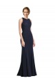 Online Azul marina oscuro Cubierta Cucharón Cuello Alto Crepé Elástico Largo Vestidos de dama de honor / Vestidos de fiesta