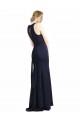 Online Azul marina oscuro Cubierta Cucharón Cuello Alto Crepé Elástico Largo Vestidos de dama de honor / Vestidos de fiesta