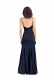 Online Azul marina oscuro Cubierta Cuello Alto Tirantes espagueti Crepé Elástico Largo Formales Vestidos de dama de honor / Vestidos de fiesta