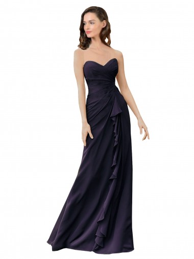 Online Azul marina oscuro Cubierta Cuello de Corazón Gasa Largo Vestidos de dama de honor