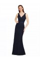 Online Azul marina oscuro Cubierta Cuello en V Encaje Largo Vestidos de dama de honor