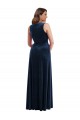 Online Azul marina oscuro Cubierta Cuello en V Terciopelo Elástico Largo Formales Vestidos de dama de honor / Vestidos de fiesta