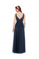 Online Azul marina oscuro Cubierta Cuello en V Tul Largo Vestidos de dama de honor