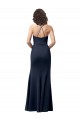 Online Azul marina oscuro Cubierta Tirantes espagueti Crepé Elástico Largo Formales Vestidos de dama de honor / Vestidos de fiesta