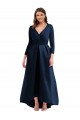 Online Azul marina oscuro Cuello en V Spandex Largo Asimétrico Formales Vestidos de dama de honor / Vestidos de fiesta