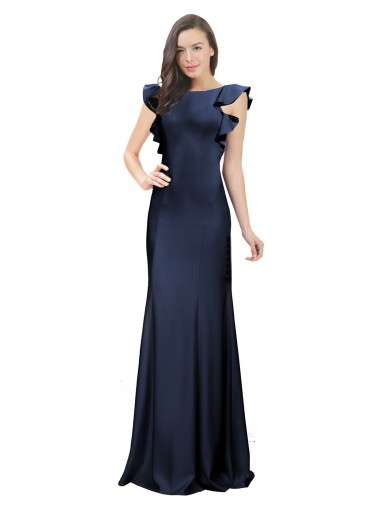 Online Azul marina oscuro Sirena Barco Crepé Elástico Largo Vestidos de dama de honor / Vestidos de fiesta