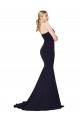 Online Azul marina oscuro Sirena Cuello Alto Barrer tren Crepé Elástico Largo Formales Vestidos de dama de honor / Vestidos de fiesta