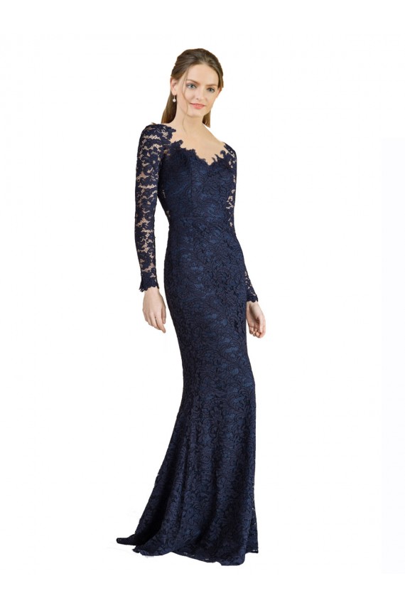 Online Azul marina oscuro Sirena Cuello de Corazón Encaje Largo Vestidos de dama de honor / Vestidos de fiesta