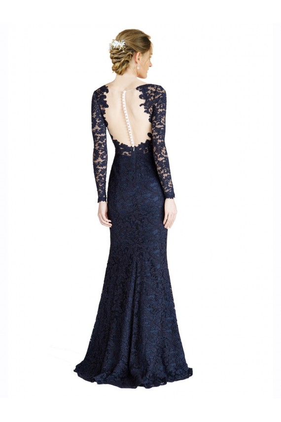 Online Azul marina oscuro Sirena Cuello de Corazón Encaje Largo Vestidos de dama de honor / Vestidos de fiesta