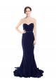 Online Azul marina oscuro Sirena Cuello de Corazón Sin tirantes Barrer tren Crepé Elástico Largo Vestidos de dama de honor / Vestidos de fiesta